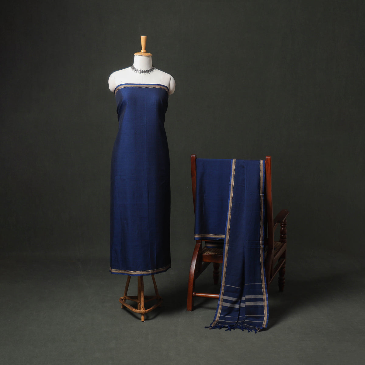 Dharwad Cotton Plain Thread Border Unstitched Dress Material: Kurta, Bottom & Dupatta 41