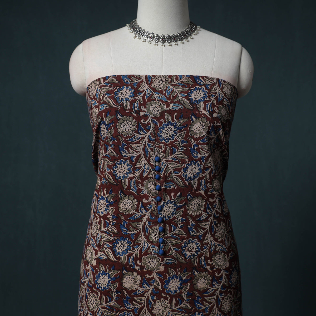 Kalamkari Block Print Natural Dyed Cotton Unstitched Dress Material: Kurta with Dupatta 08