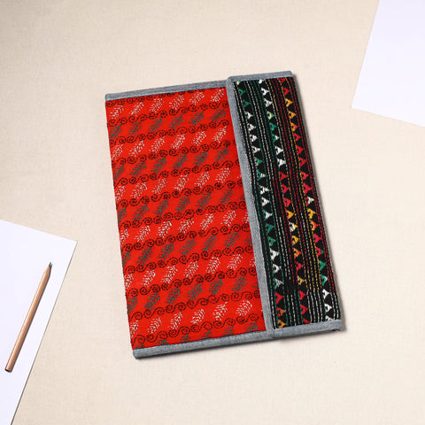 Red Handcrafted Bengal Kantha Work File Folder