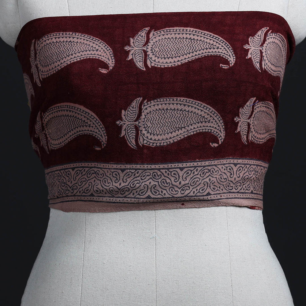 Maroon - Block Print Woollen Bagh Blouse Piece 37