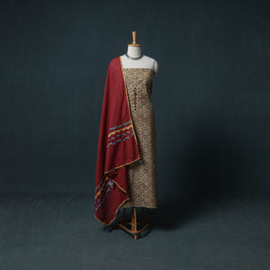 Kalamkari Block Print Natural Dyed Cotton Unstitched Dress Material: Kurta with Dupatta 09