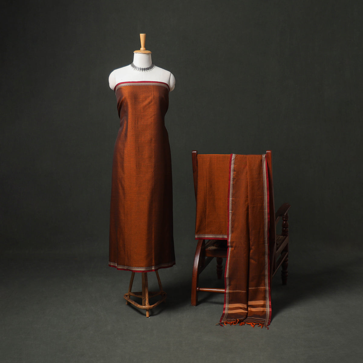 Dharwad Cotton Plain Thread Border Unstitched Dress Material: Kurta, Bottom & Dupatta 42