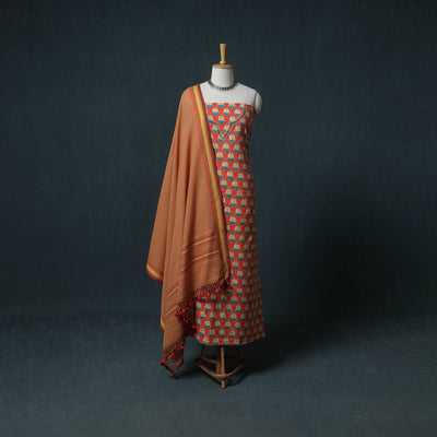 Sanganeri Block Print Cotton Unstitched Dress Material: Kurta with Dupatta 10