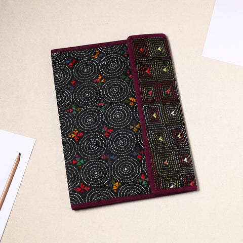 Black Handcrafted Bengal Kantha Work File Folder