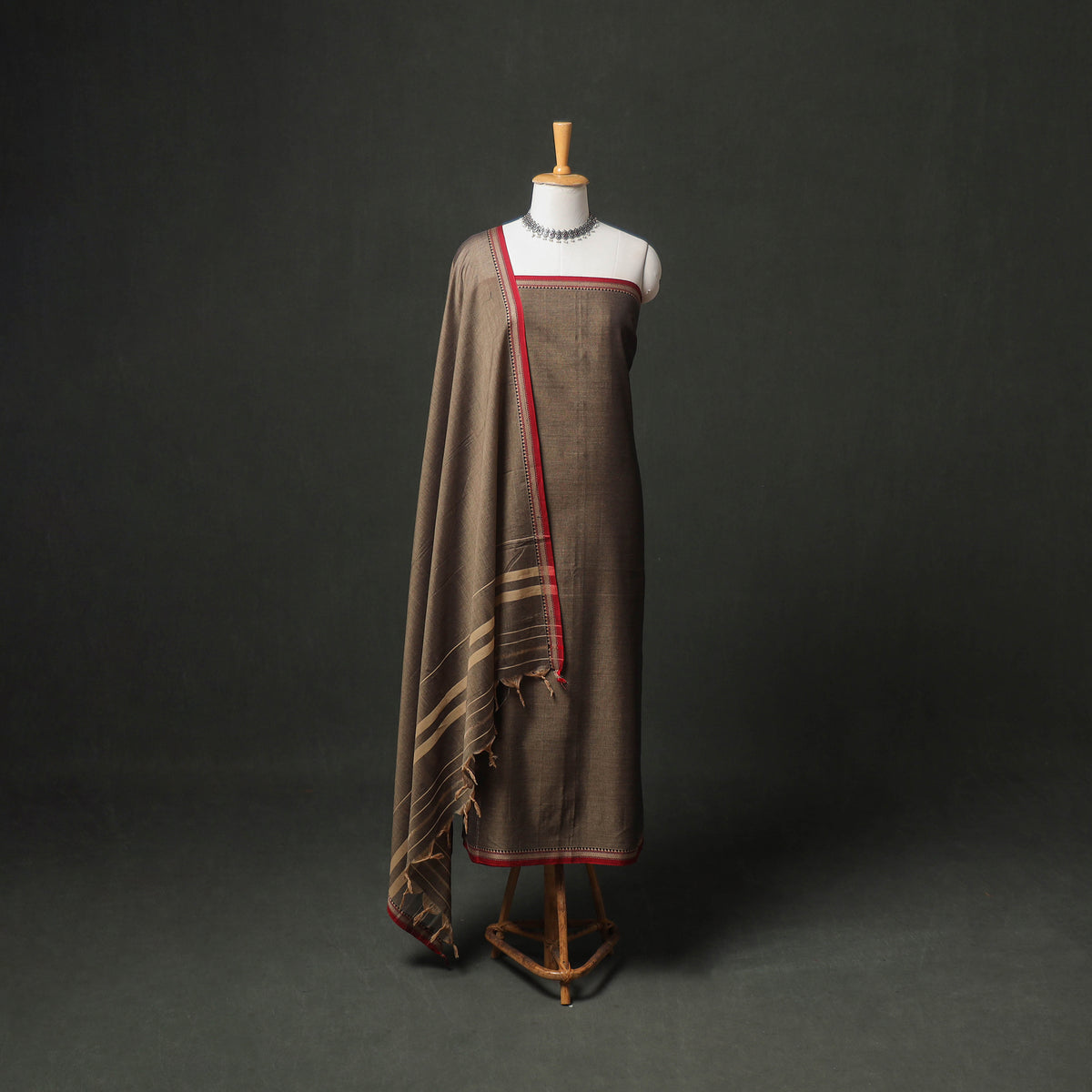 Dharwad Cotton Plain Thread Border Unstitched Dress Material: Kurta, Bottom & Dupatta 43