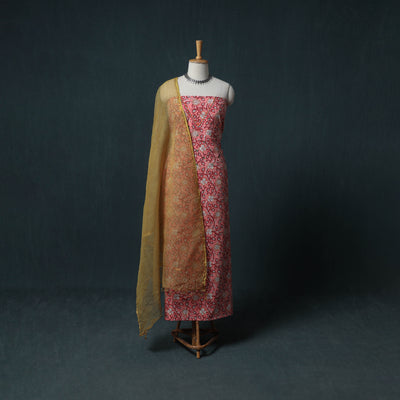 Sanganeri Block Print Cotton Unstitched Dress Material: Kurta with Dupatta 11