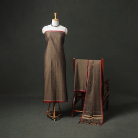 Dharwad Cotton Plain Thread Border Unstitched Dress Material: Kurta, Bottom & Dupatta 43