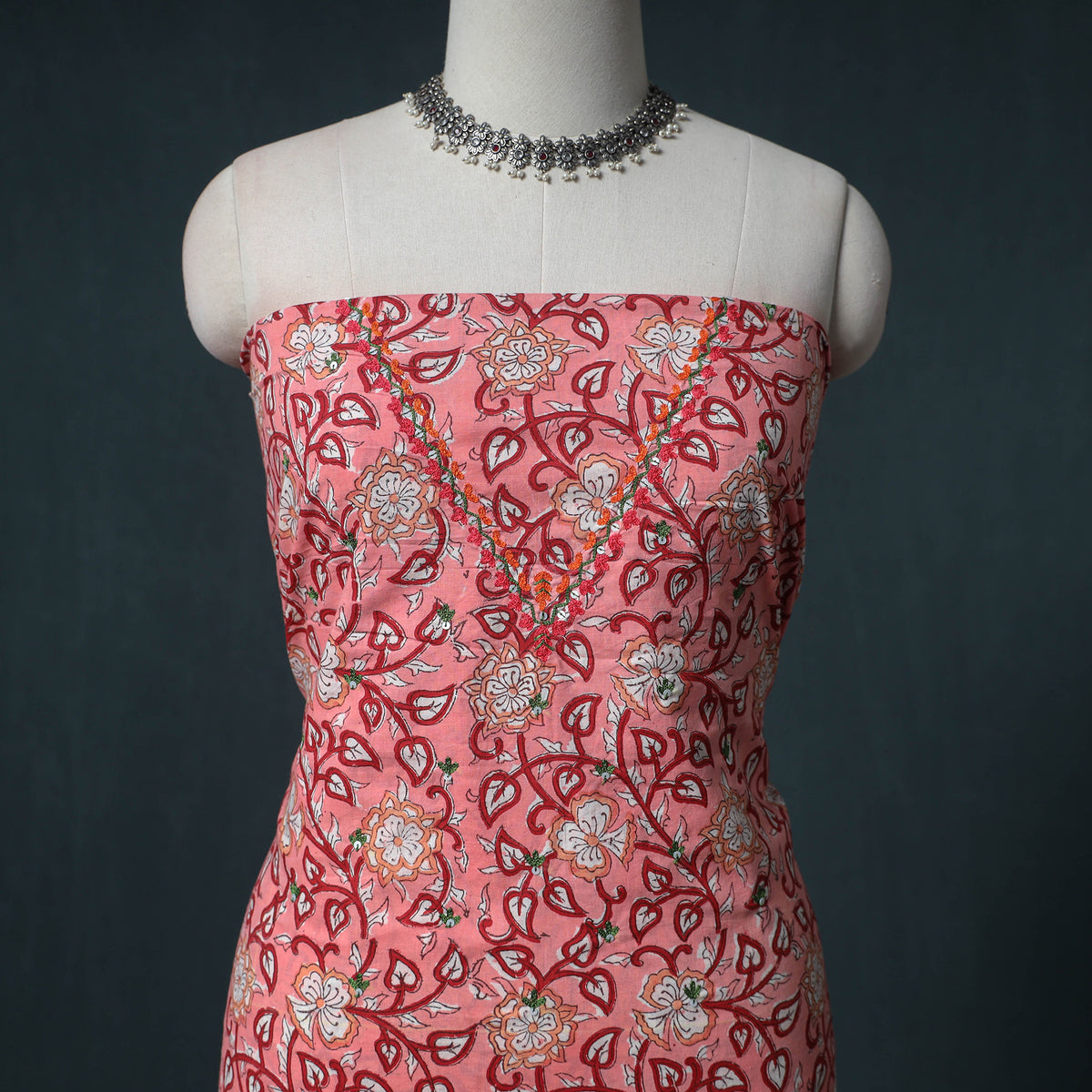 Sanganeri Block Print Cotton Unstitched Dress Material: Kurta with Dupatta 11