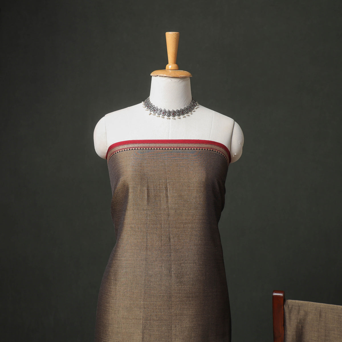 Dharwad Cotton Plain Thread Border Unstitched Dress Material: Kurta, Bottom & Dupatta 43