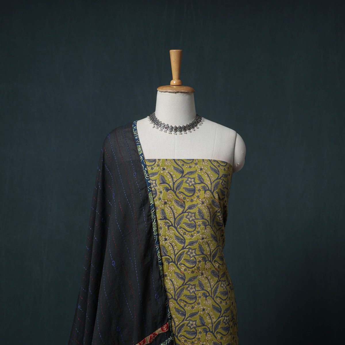Sanganeri Block Print Cotton Unstitched Dress Material: Kurta with Dupatta 12