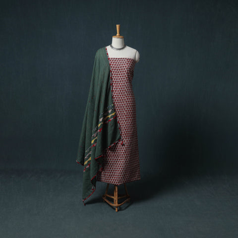 Sanganeri Block Print Cotton Unstitched Dress Material: Kurta with Dupatta 13