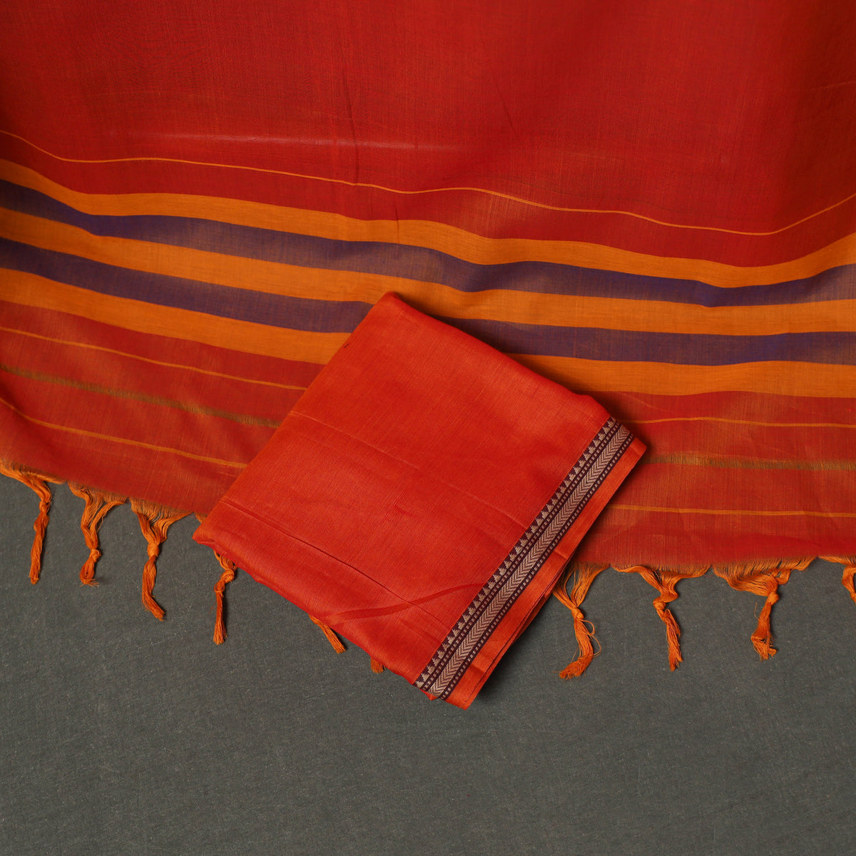Dharwad Cotton Plain Thread Border Unstitched Dress Material: Kurta, Bottom & Dupatta 44