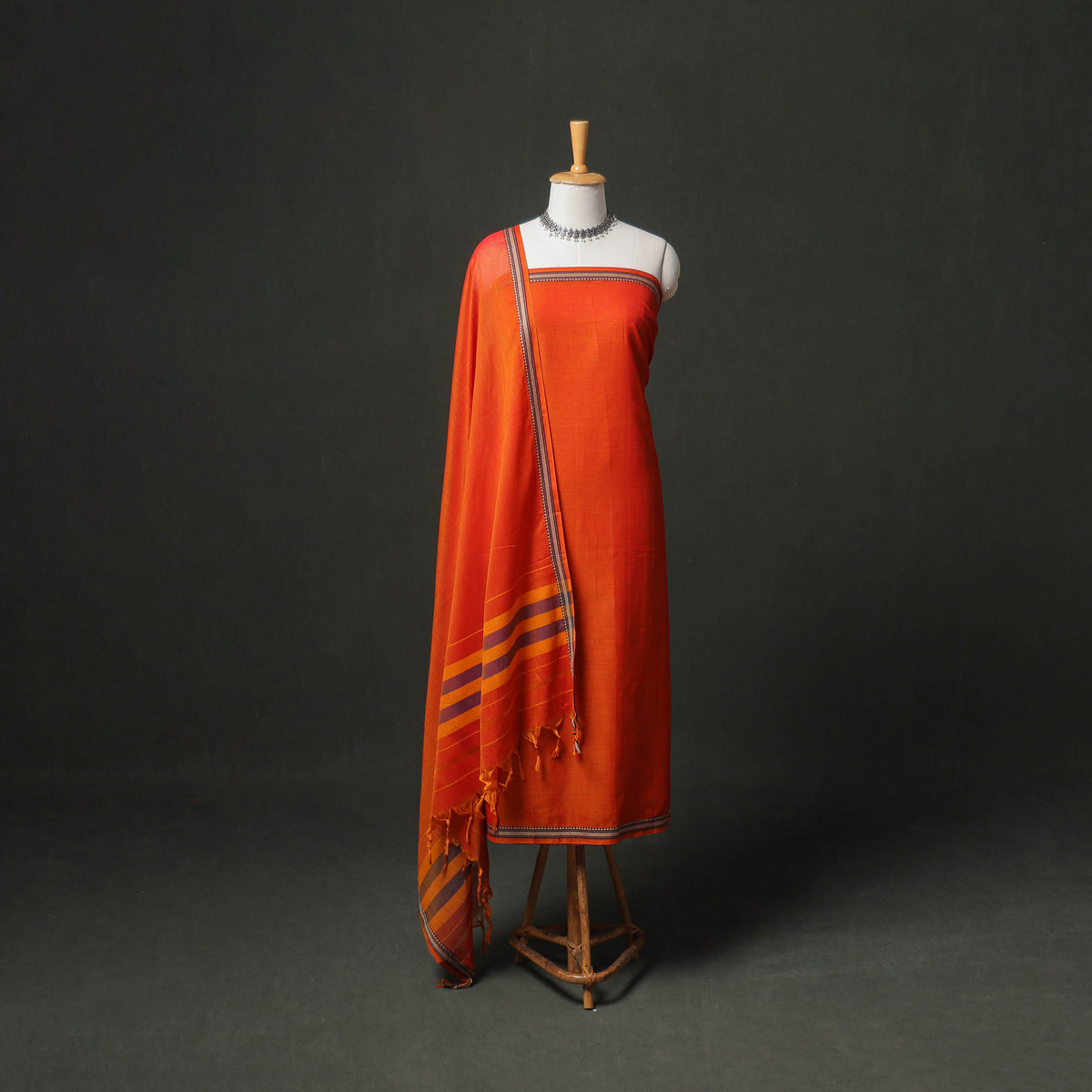 Dharwad Cotton Plain Thread Border Unstitched Dress Material: Kurta, Bottom & Dupatta 44