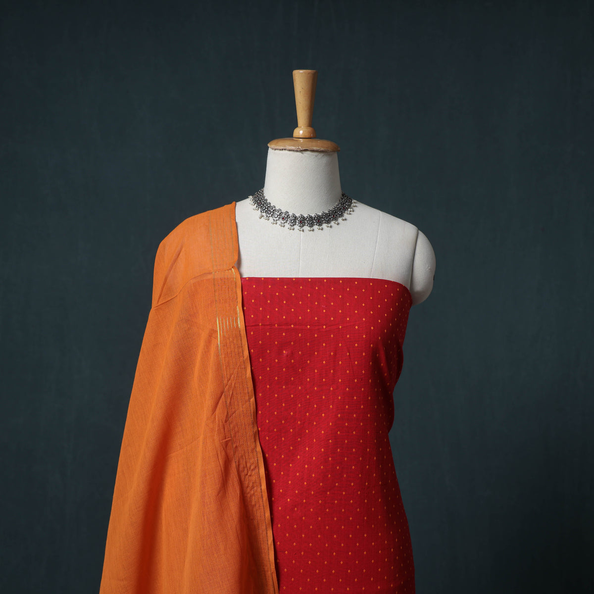 Jacquard Cotton Unstitched Dress Material: Kurta with Dupatta 14