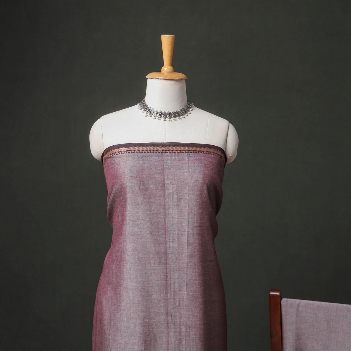 Dharwad Cotton Plain Thread Border Unstitched Dress Material: Kurta, Bottom & Dupatta 46