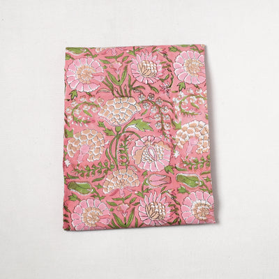 Pink - Sanganeri Block Printed Cotton Precut Fabric (1.3 meter) 52