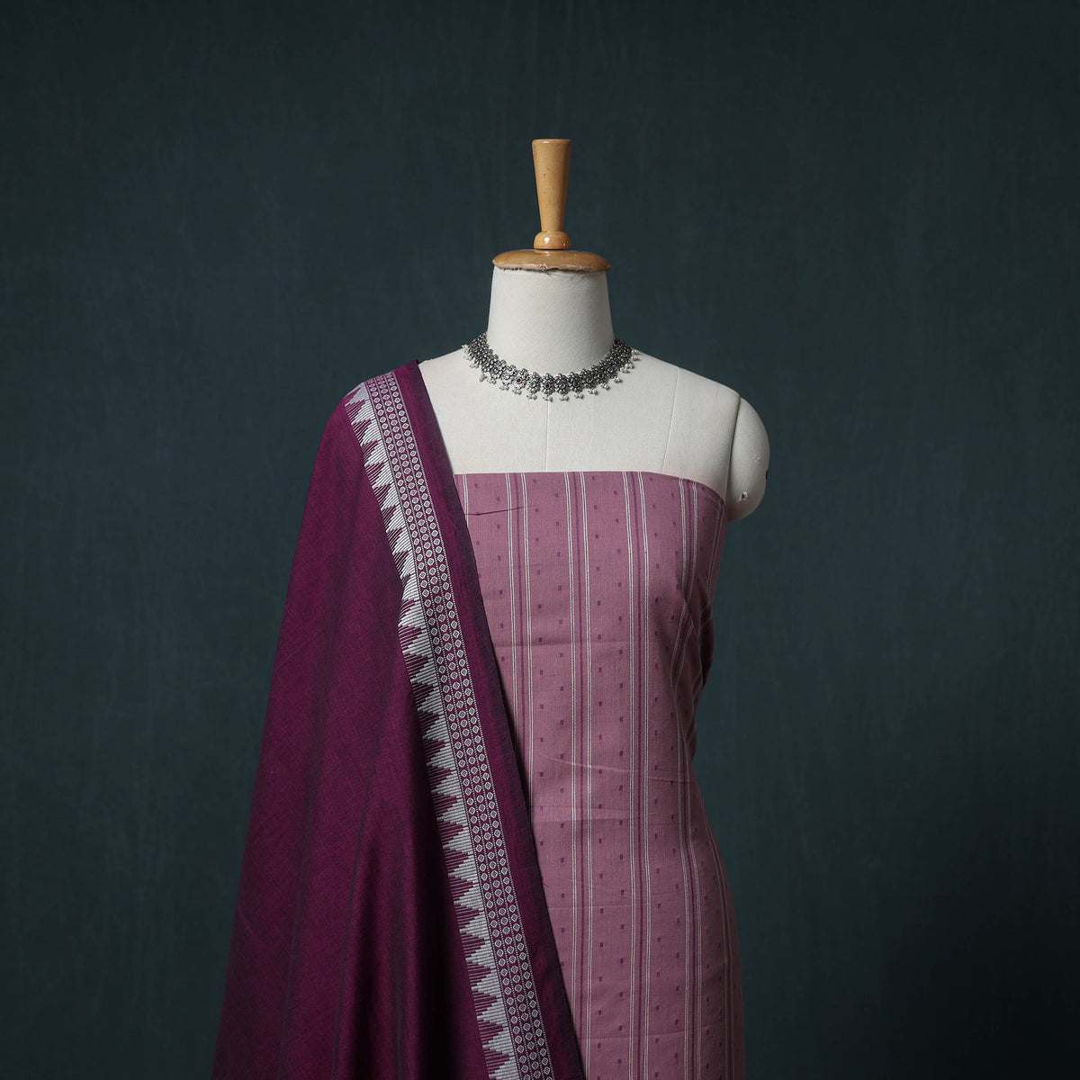 Jacquard Cotton Unstitched Dress Material: Kurta with Dupatta 15