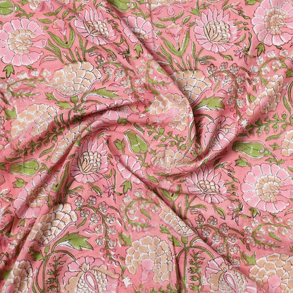 Pink - Sanganeri Block Printed Cotton Precut Fabric (1.3 meter) 52