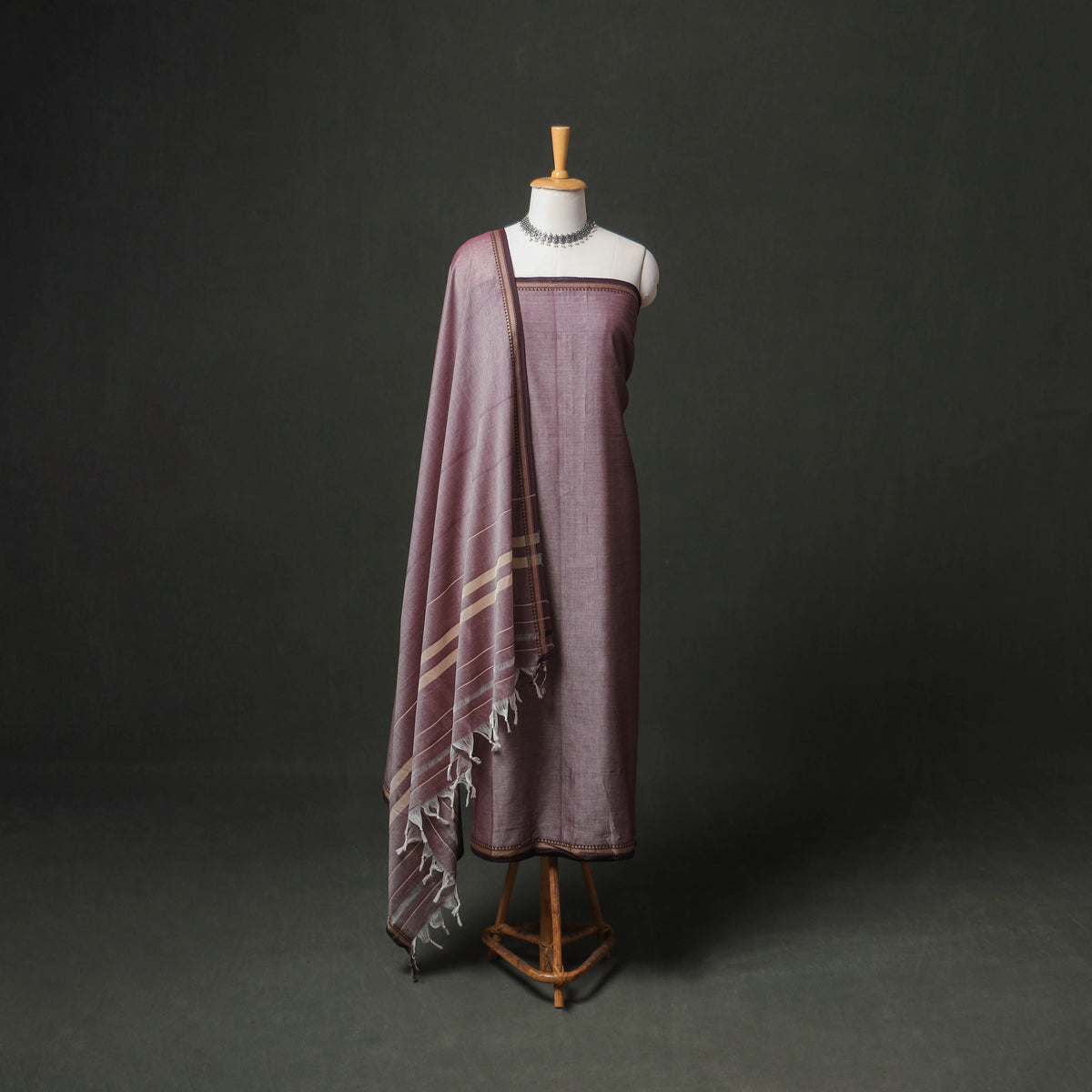Dharwad Cotton Plain Thread Border Unstitched Dress Material: Kurta, Bottom & Dupatta 46