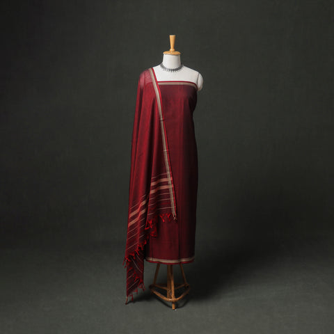 Dharwad Cotton Plain Thread Border Unstitched Dress Material: Kurta, Bottom & Dupatta 47