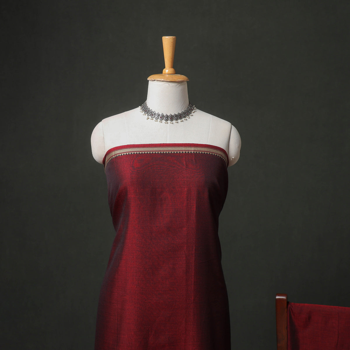 Dharwad Cotton Plain Thread Border Unstitched Dress Material: Kurta, Bottom & Dupatta 47