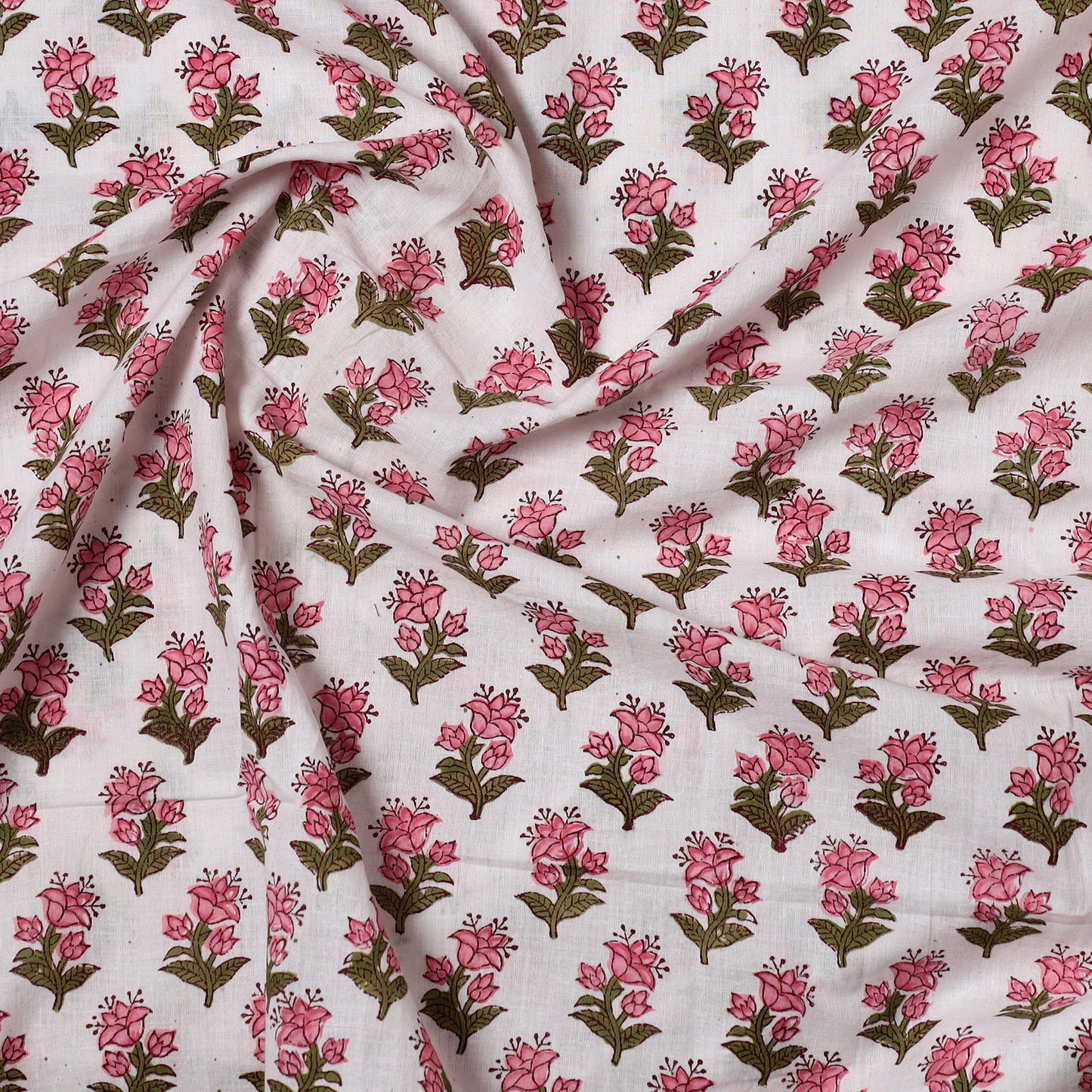 White - Sanganeri Block Printed Cotton Precut Fabric (1.7 meter) 55