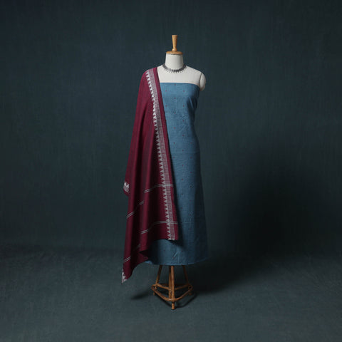 Jacquard Cotton Unstitched Dress Material: Kurta with Dupatta 17