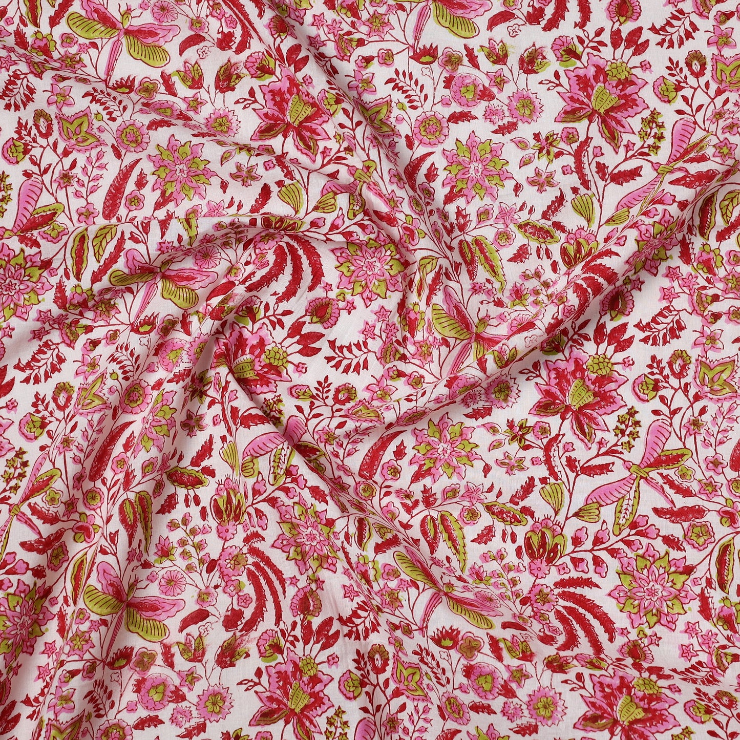 Pink - Sanganeri Block Printed Cotton Precut Fabric (1.4 meter) 57