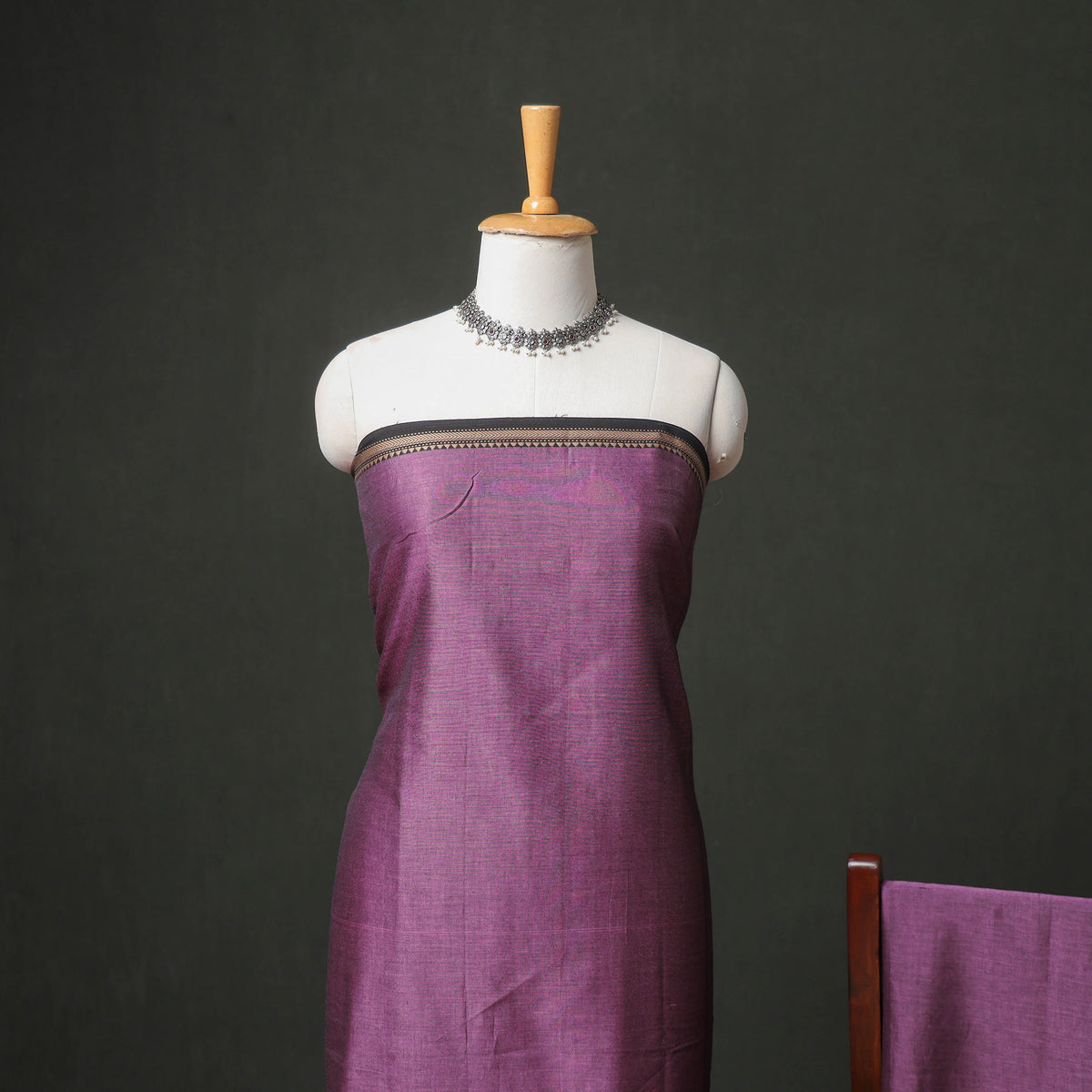Dharwad Cotton Plain Thread Border Unstitched Dress Material: Kurta, Bottom & Dupatta 48