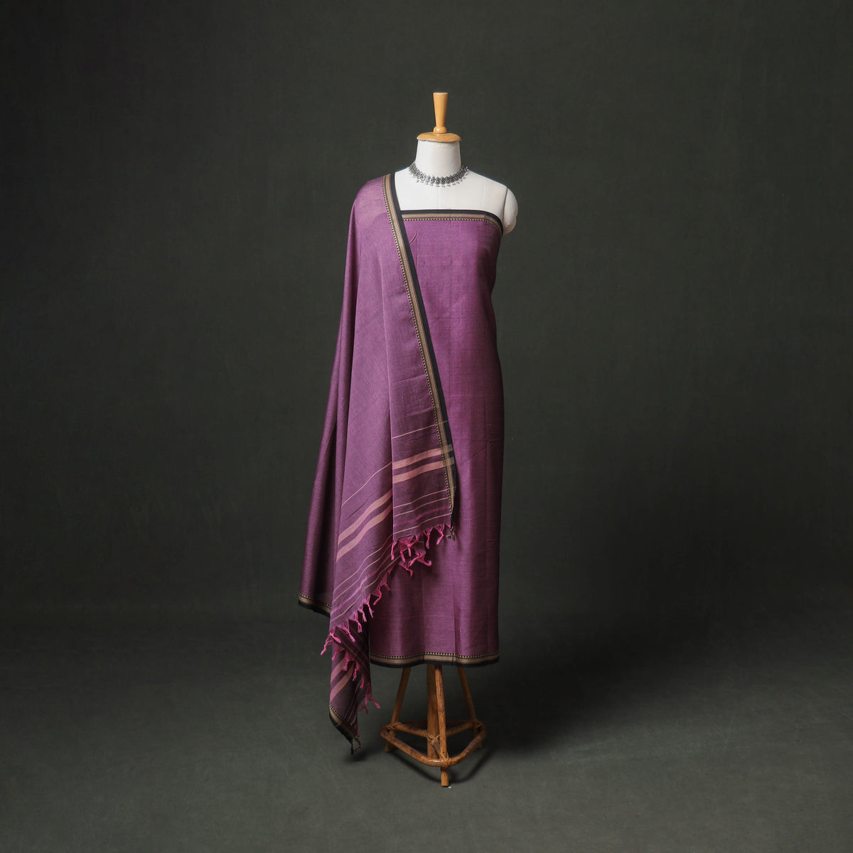 Dharwad Cotton Plain Thread Border Unstitched Dress Material: Kurta, Bottom & Dupatta 48