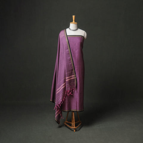 Dharwad Cotton Plain Thread Border Unstitched Dress Material: Kurta, Bottom & Dupatta 48