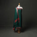 Green - dharwad cotton plain zari border unstitched dress