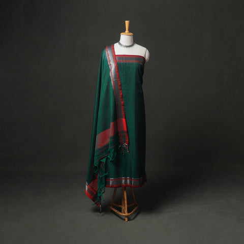 Dharwad Cotton Plain Zari Border Unstitched Dress Material: Kurta, Bottom & Dupatta 49