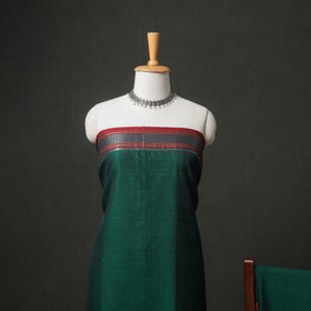 Green - dharwad cotton plain zari border unstitched dress