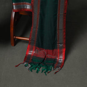 Green - dharwad cotton plain zari border unstitched dress