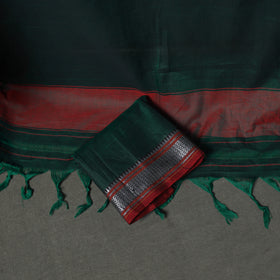 Green - dharwad cotton plain zari border unstitched dress