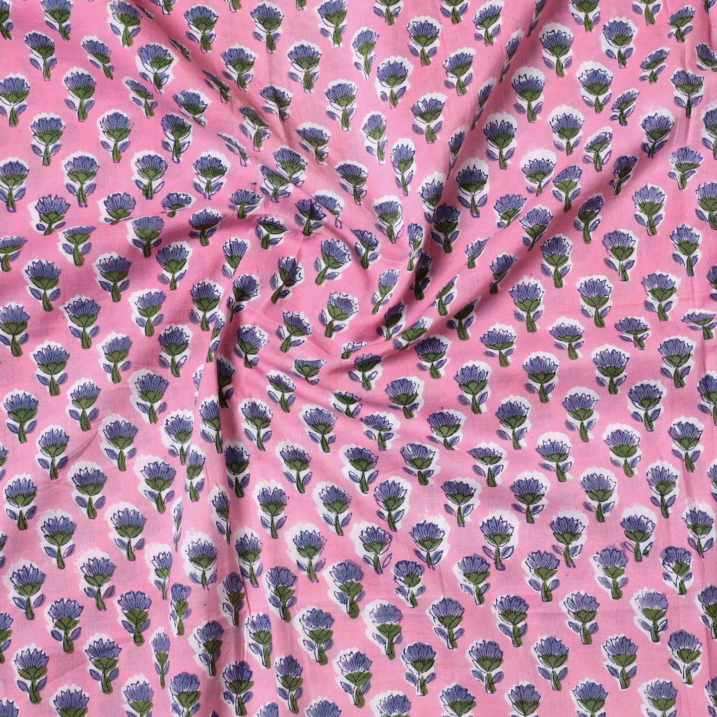 Pink - Sanganeri Block Printed Cotton Precut Fabric (1 meter) 63