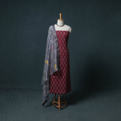Pochampally Ikat Cotton Unstitched Dress Material: Kurta with Dupatta 21