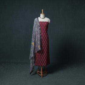 Pochampally Ikat Cotton Unstitched Dress Material: Kurta with Dupatta 21