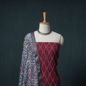 Pochampally Ikat Cotton Unstitched Dress Material: Kurta with Dupatta 21