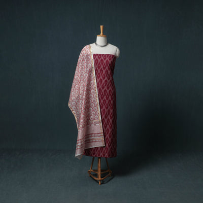 Pochampally Ikat Cotton Unstitched Dress Material: Kurta with Dupatta 22