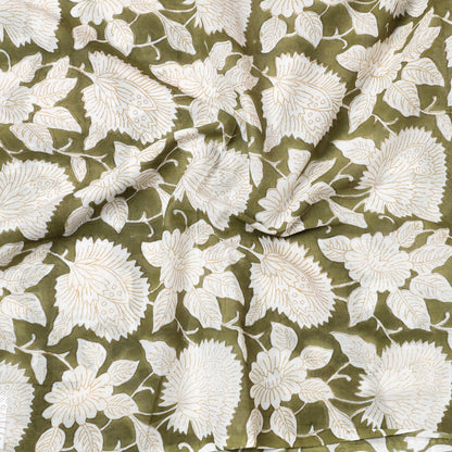 Green - Sanganeri Block Printed Cotton Precut Fabric (1 meter) 65