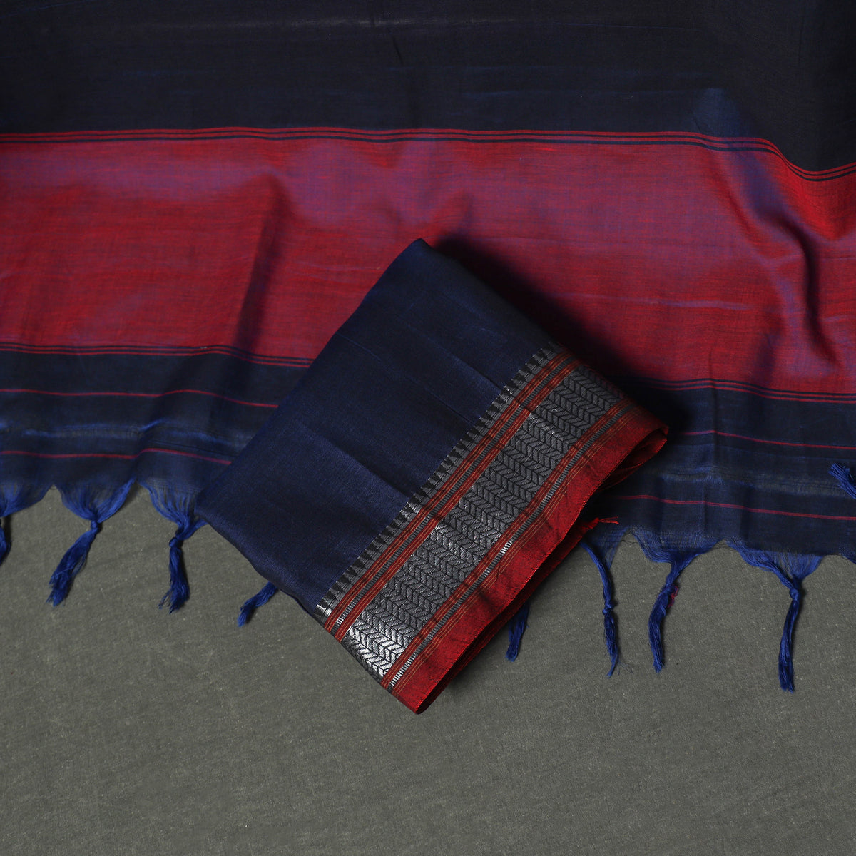 Blue - dharwad cotton plain zari border unstitched dress