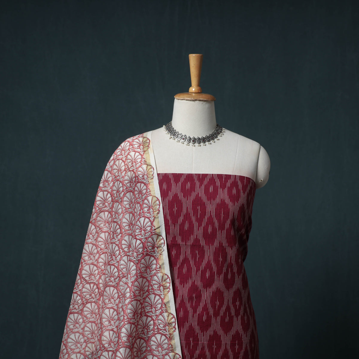Pochampally Ikat Cotton Unstitched Dress Material: Kurta with Dupatta 22