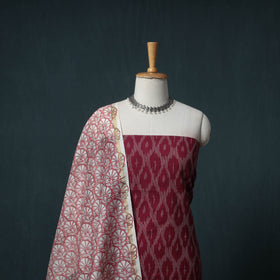 Pochampally Ikat Cotton Unstitched Dress Material: Kurta with Dupatta 22