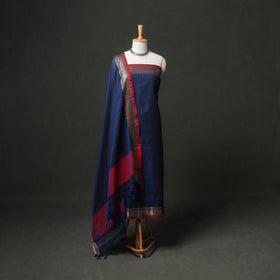 Blue - dharwad cotton plain zari border unstitched dress