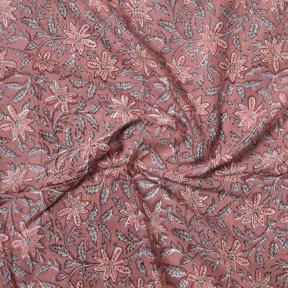 Brown - Sanganeri Block Printed Cotton Precut Fabric (1.8 meter) 66