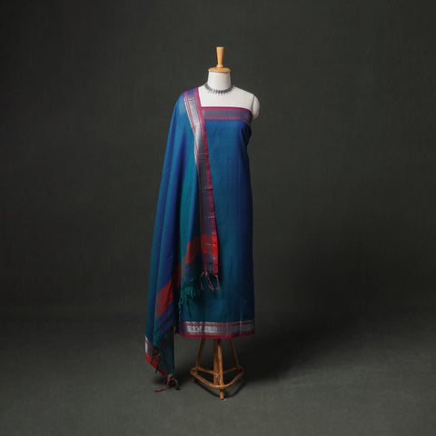 Dharwad Cotton Plain Zari Border Unstitched Dress Material: Kurta, Bottom & Dupatta 51