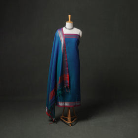 Blue - dharwad cotton plain zari border unstitched dress