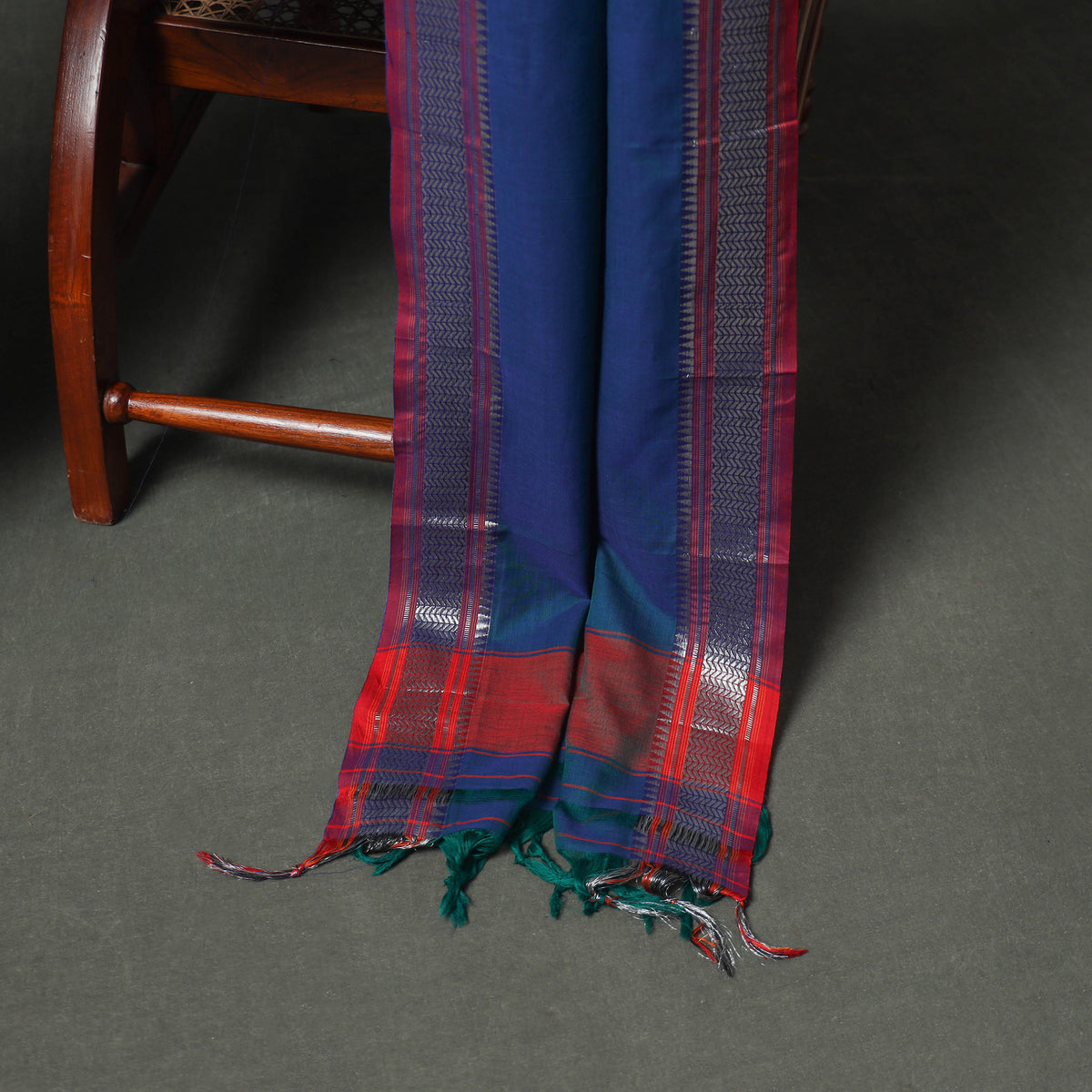 Blue - dharwad cotton plain zari border unstitched dress